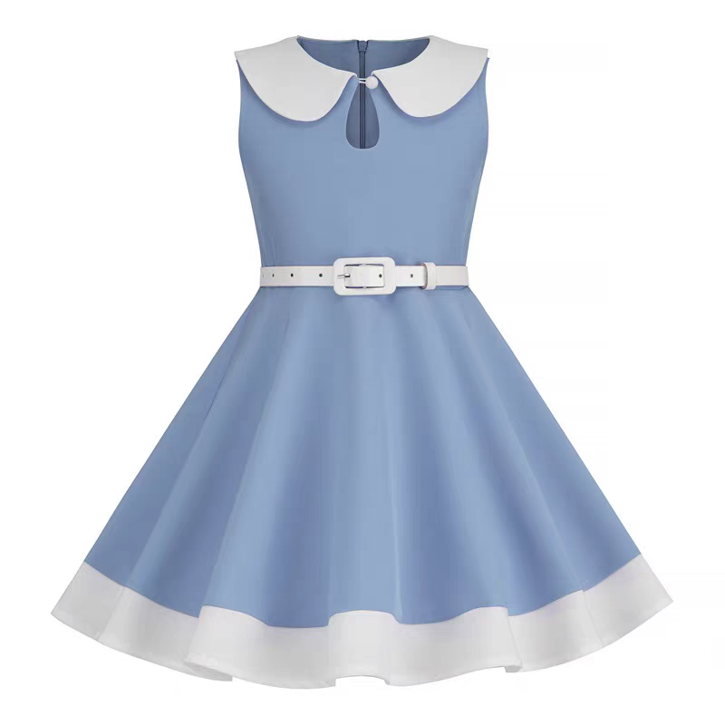 Hong Kong Style Retro Girl Western Style Polka Dot Short Sleeve Fashion Performance Costume Kids Cute Big Swing Dress European and American Summer -