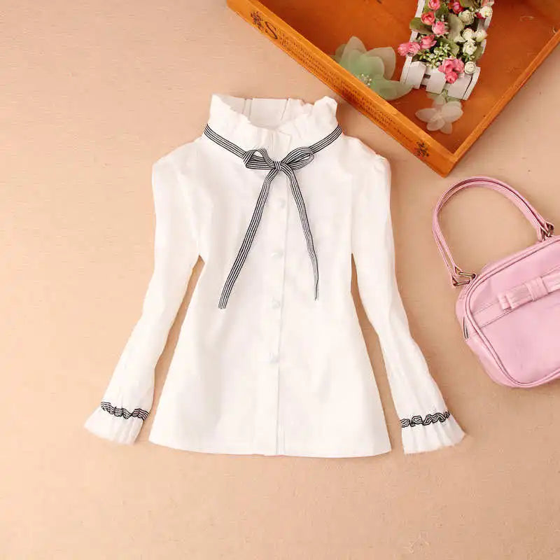 Teenage Girls Clothes Autumn Kids Blue Stripe Blouses Turn-down Collar Full Sleeve Shirt Children Cotton Tops School Girl Blouse -