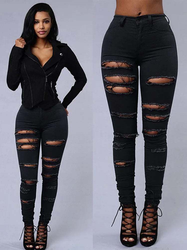 High Waist Ripped Women's Skinny Jeans -