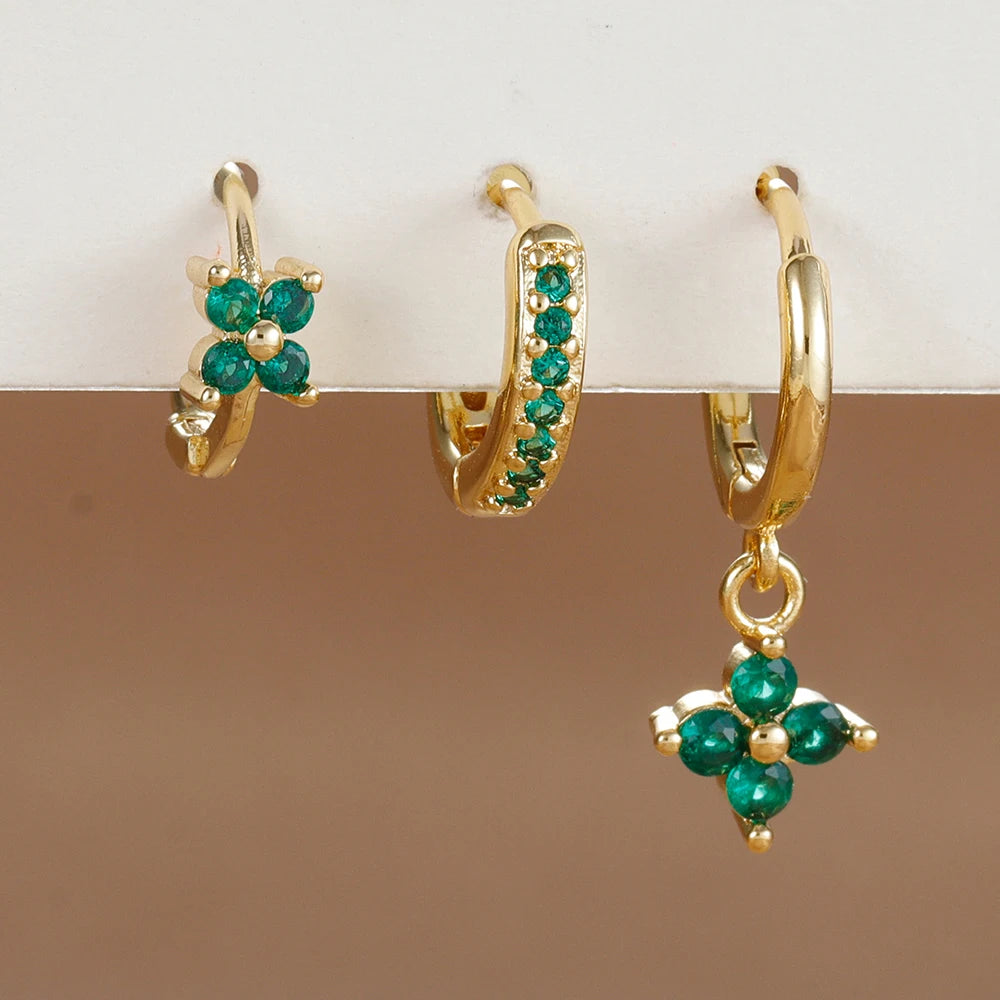 3PCS Trendy Stainless Steel Flower Drop Earring Set -