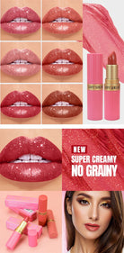 Chocolate Brown Luxurious Metallic Glitter Lipstick Long-Lasting Waterproof Non-Fade Shimmery Pearl Sparkling Lip Gloss Makeup -