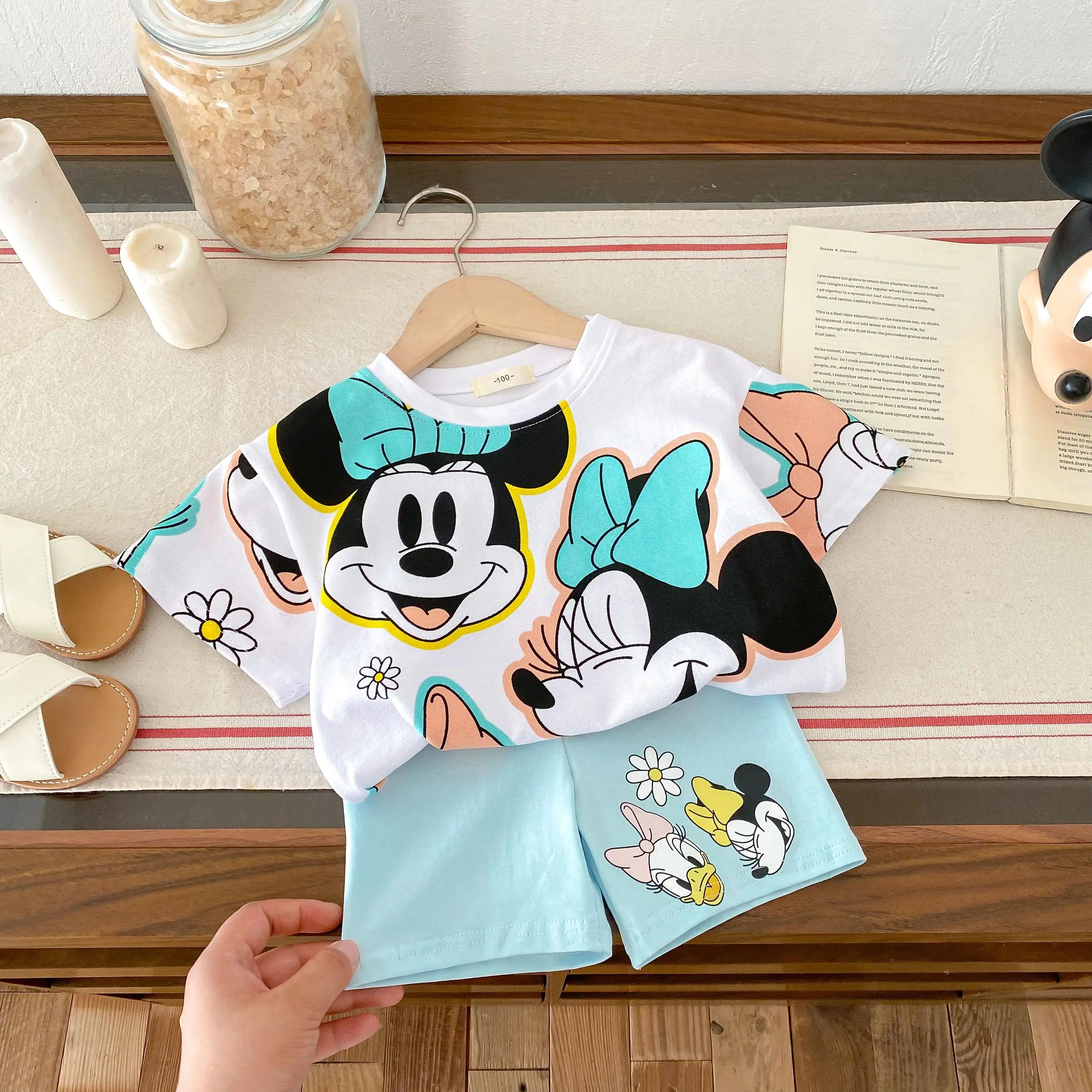 Girls Child Suits Cartoon TShirt Solid Color Shorts 2pcs Short Sleeve Tracksuits Outer Wear Kids Casual Cute Black Tees Outfit -