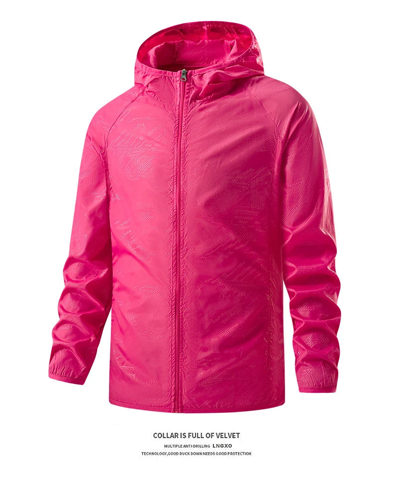 Stay protected during hiking adventures with these waterproof jackets for men and women. Featuring sun protection and windproof capabilities, these jackets are perfect for outdoor excursions, keeping you comfortable and shielded from the elements. -