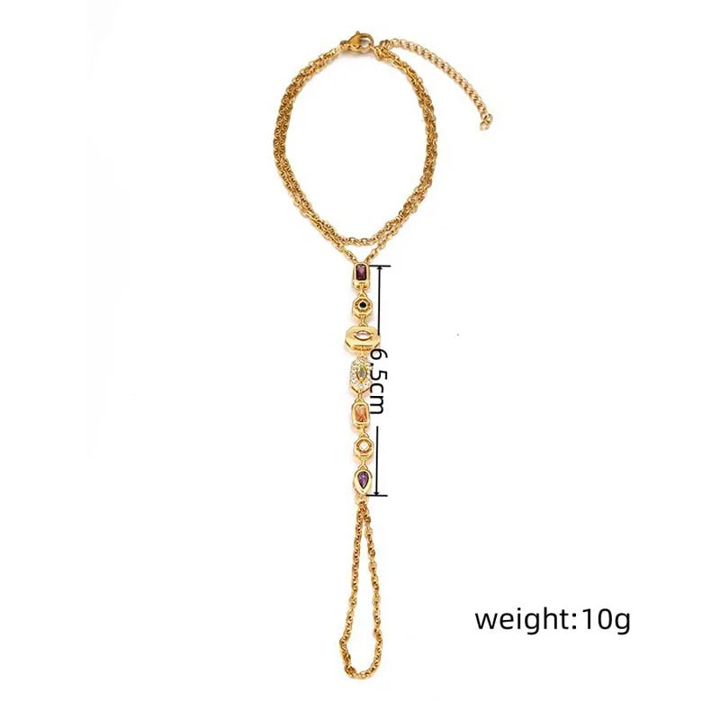 Stainless Steel Colorful Crystal Hand Chain Bracelet -