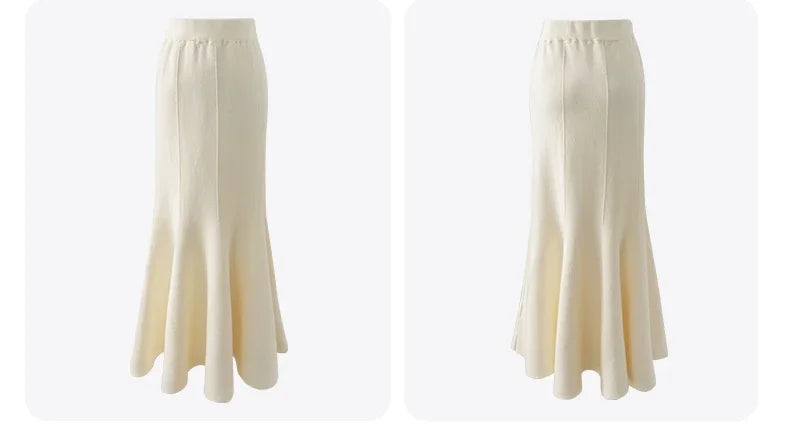 Women's Skirts Knitted Long Skirts for Women Fashion 2025 Autumn Winter Solid Color Green Vintage Slim A-LINE Skirts for Woman -
