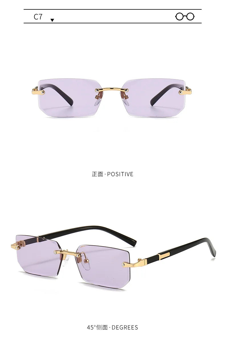 Rimless Sunglasses Rectangle Fashion Popular Women Men Shades Small Square Sun Glasses For Female Male Summer Traveling Oculos -