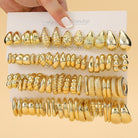 6 PAIRS-36 PAIRS Trendy Golden C-shaped, Water-droplet, Threaded Earring Set -