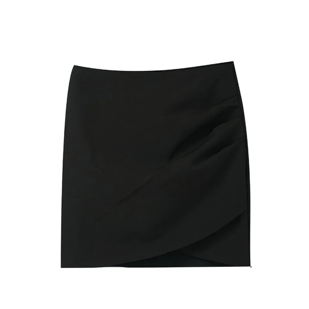 Turn heads with this girl's high-waist slim-fit short skirt featuring an irregular pleated hip design—sexy, versatile, and perfect for juniors! -