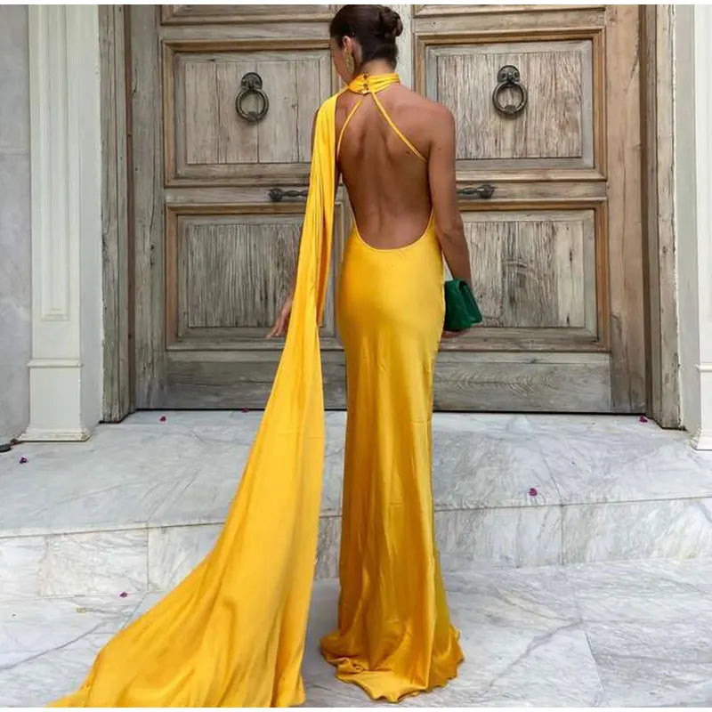 Elegant Ribbon Halter Dress -