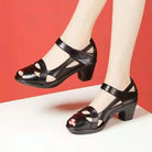 Cresfimix Women Classic High Quality White Pu Leather Peep Toe Square Heel Shoes Lady Cool Black Office Summer Heels A9841 -