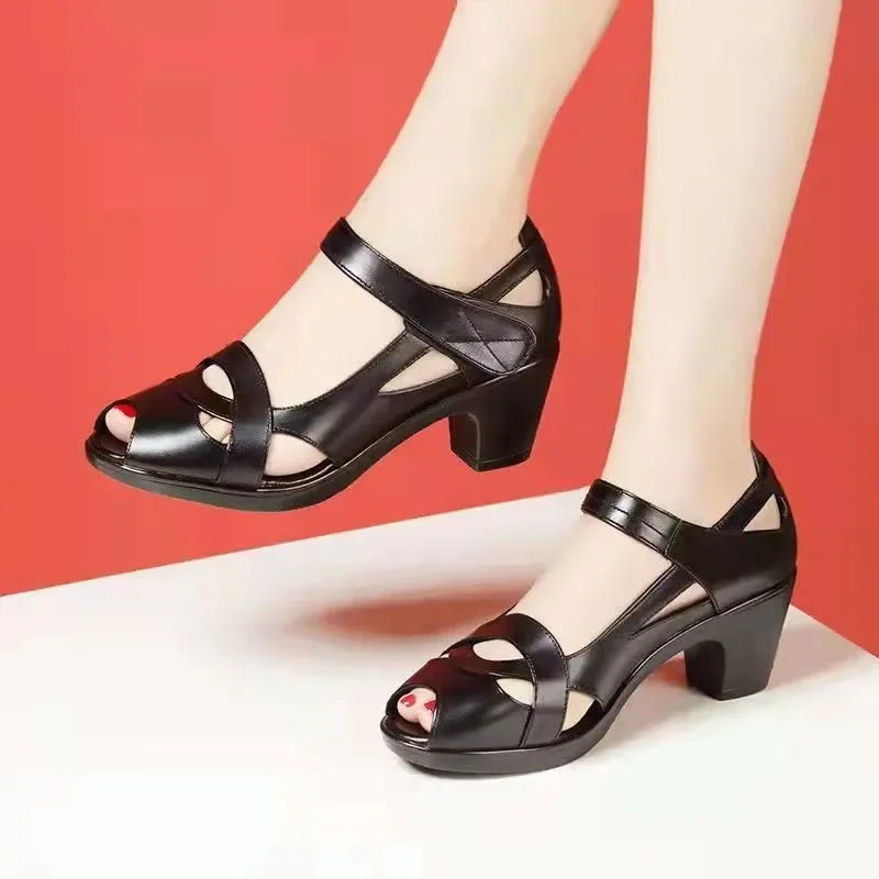 Cresfimix Women Classic High Quality White Pu Leather Peep Toe Square Heel Shoes Lady Cool Black Office Summer Heels A9841 -