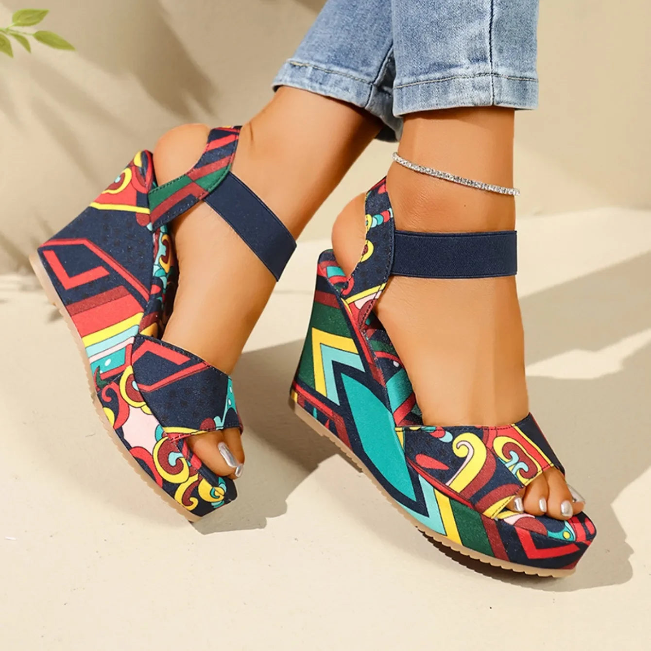 Shoes for Women 2025 New Women Wedge Sandals Retro Ethnic Printing Platform Sandals Ladies Casual Comfortable Outdoor Sandals -