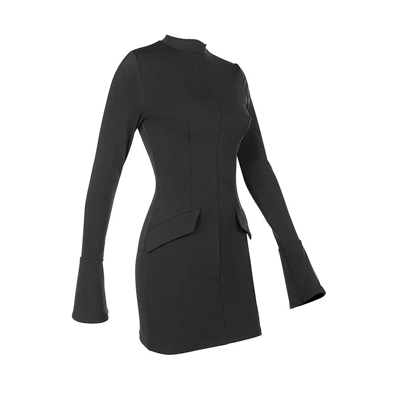 Women Sleeves Solid Sexy Mini Dress -