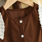 Clothes for Children Aged 8-12 Autumn New Long Sleeved T-shirt Top + Coffee Colored Vest + Pants Three Piece Set Girls Suit -