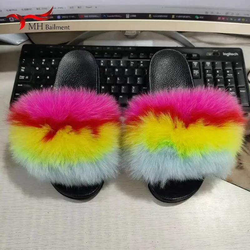 Real Fox Fur Slippers -
