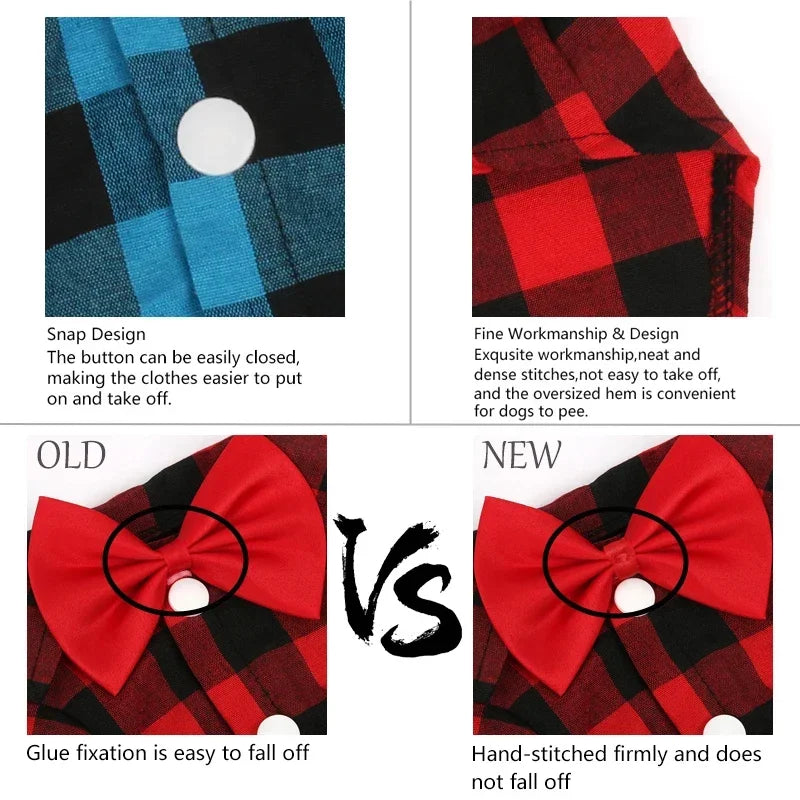 Dress your pet in a stylish plaid and striped shirt—perfect for adding a touch of sophistication to your furry friend's wardrobe! -