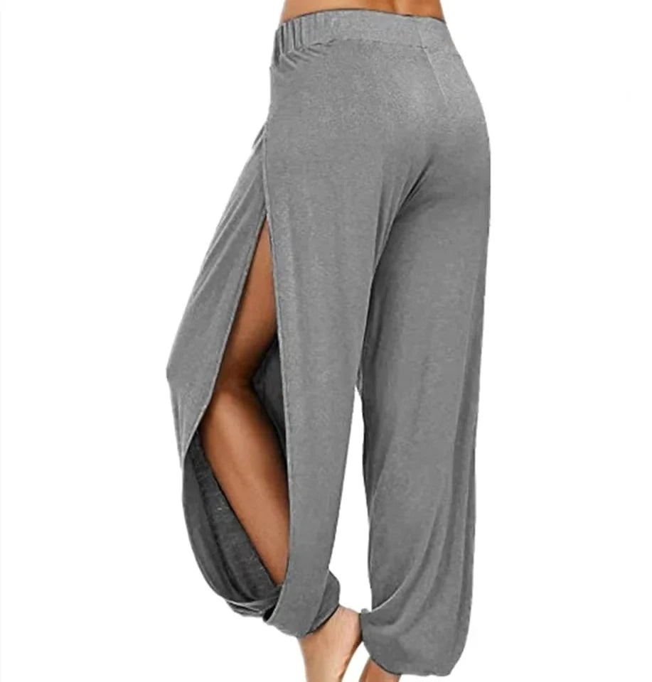 Women Fashion Yoga Pants High Waisted Slit Wide Leg Haren Pants Gym Leggings Casual Solid Hollow Workout Trousers Gym Home Wear -