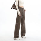 Rock the urban vibe with these baggy, high-street fashion, straight brown jeans for women! -