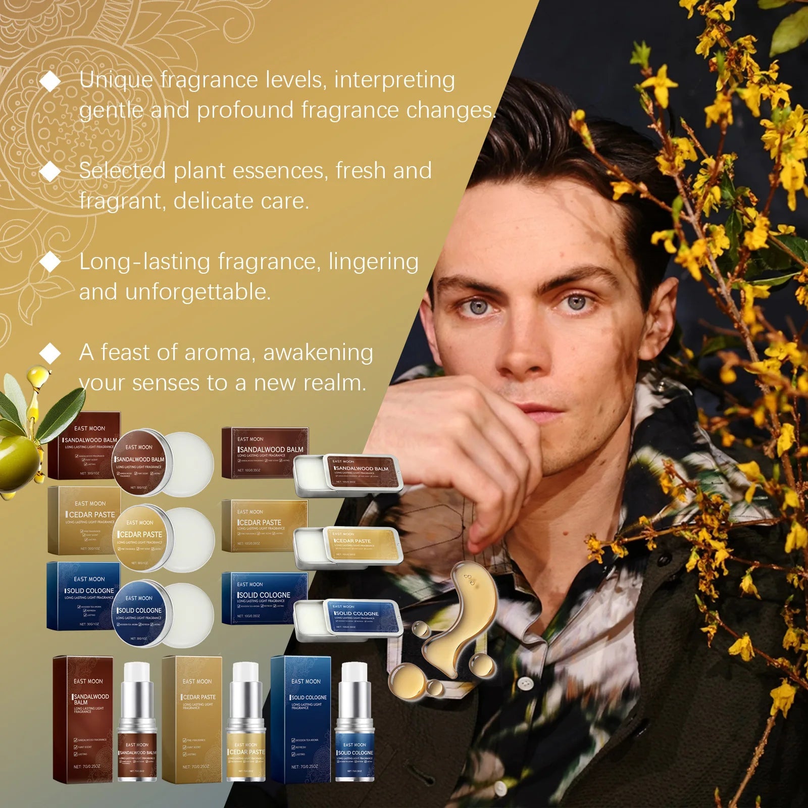 Men Sandalwood Balm Series Lasting Scent Keep Fresh Dating Flirting Improve Temptation Portable Body Light Fragrance Solid Balms -