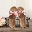 Ladies' Bohemian Style Bow Flower Linen Slippers Sandals Beach Shoes Home Shoes Beach Slippers Indoor Non Slip Shoes 2024 -