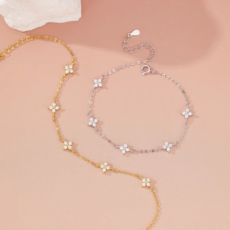 Sterling Silver Crystal Flower Bracelet -