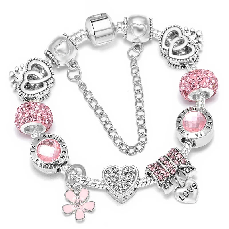 Pink Heart To Heart Beads Charm Bracelets -