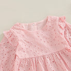Keep your toddler cozy and cute in this 2-piece set featuring a solid color cutout round neck long sleeve top and matching bottoms—perfect for baby girls 3-24m! -