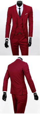 Spring Autumn New Fashion Men's Trendy Slim Business Solid Color 3 Pieces of Suits Sets Single Greasted Blazers Waistcoat Pants -