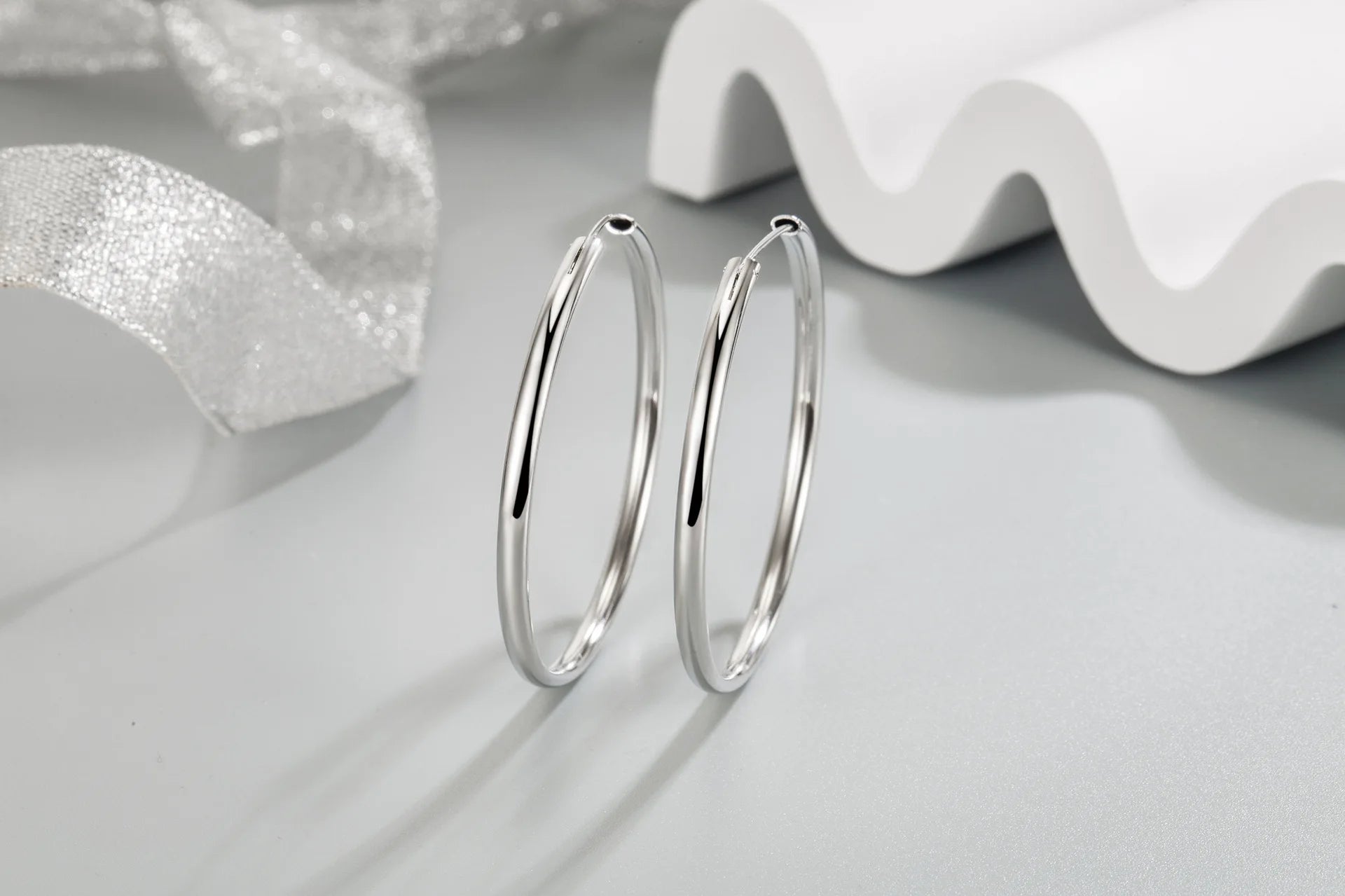 Sterling Silver 3MM Thick 3/4/5/6CM Hoops Earrings -