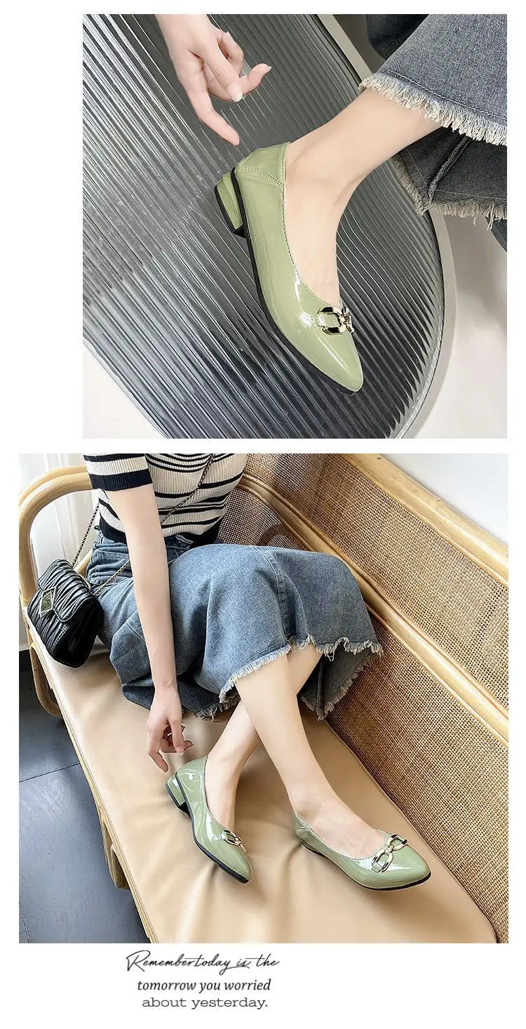 Shoes for Women Fashion Pointed Toe Patent Leather Low Heel Single Shoes Lady Slip on Classic Comfort Office Shoes Zapatos Mujer -