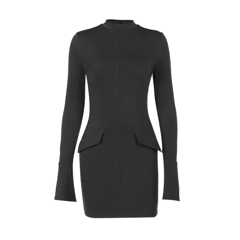 Women Sleeves Solid Sexy Mini Dress -