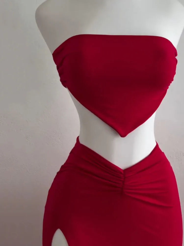 Strapless Backless Crop Top Dress -