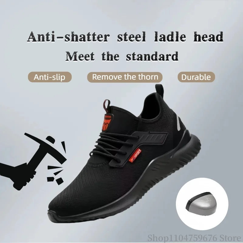 Braided safety shoes for men with steel toe protection, bump-proof, breathable, comfortable, lightweight, durable and safe. -