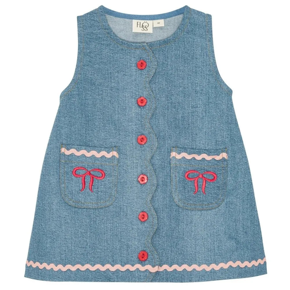Kids Girls Clothes 25AW New Toddler Cute Bow Strawberry Printed Dresses Denim Vest Dress Jeans Children Clothing -