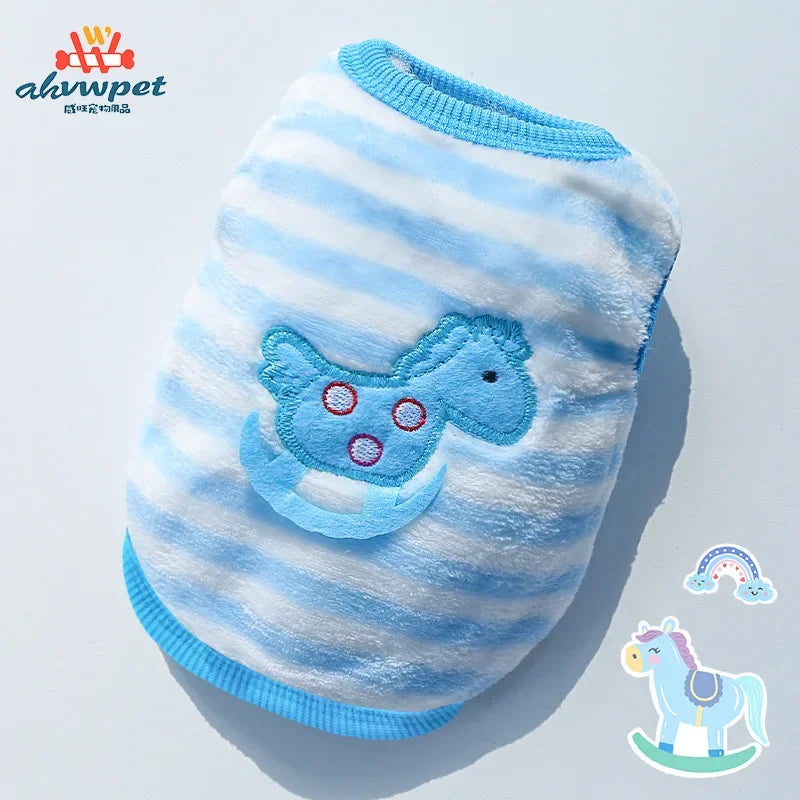 Keep your furry friend warm and stylish with this cartoon flannel vest—perfect for puppies, dogs, and cats to stay cozy and cute! -