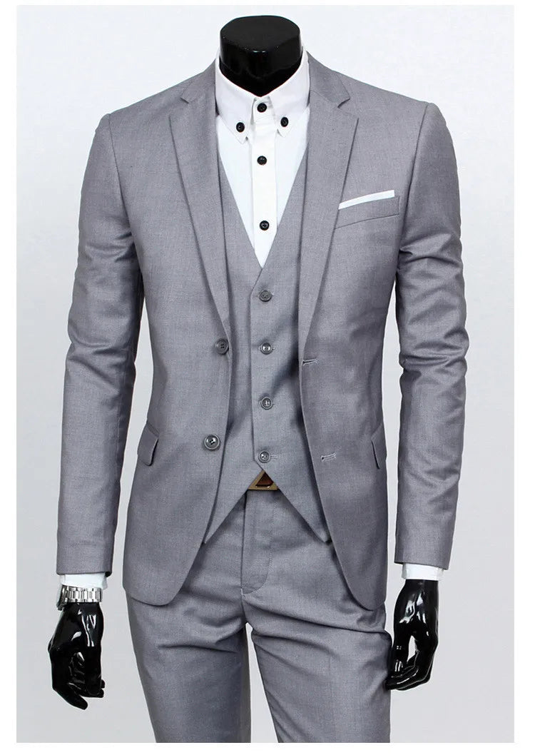 Spring Autumn New Fashion Men's Trendy Slim Business Solid Color 3 Pieces of Suits Sets Single Greasted Blazers Waistcoat Pants -