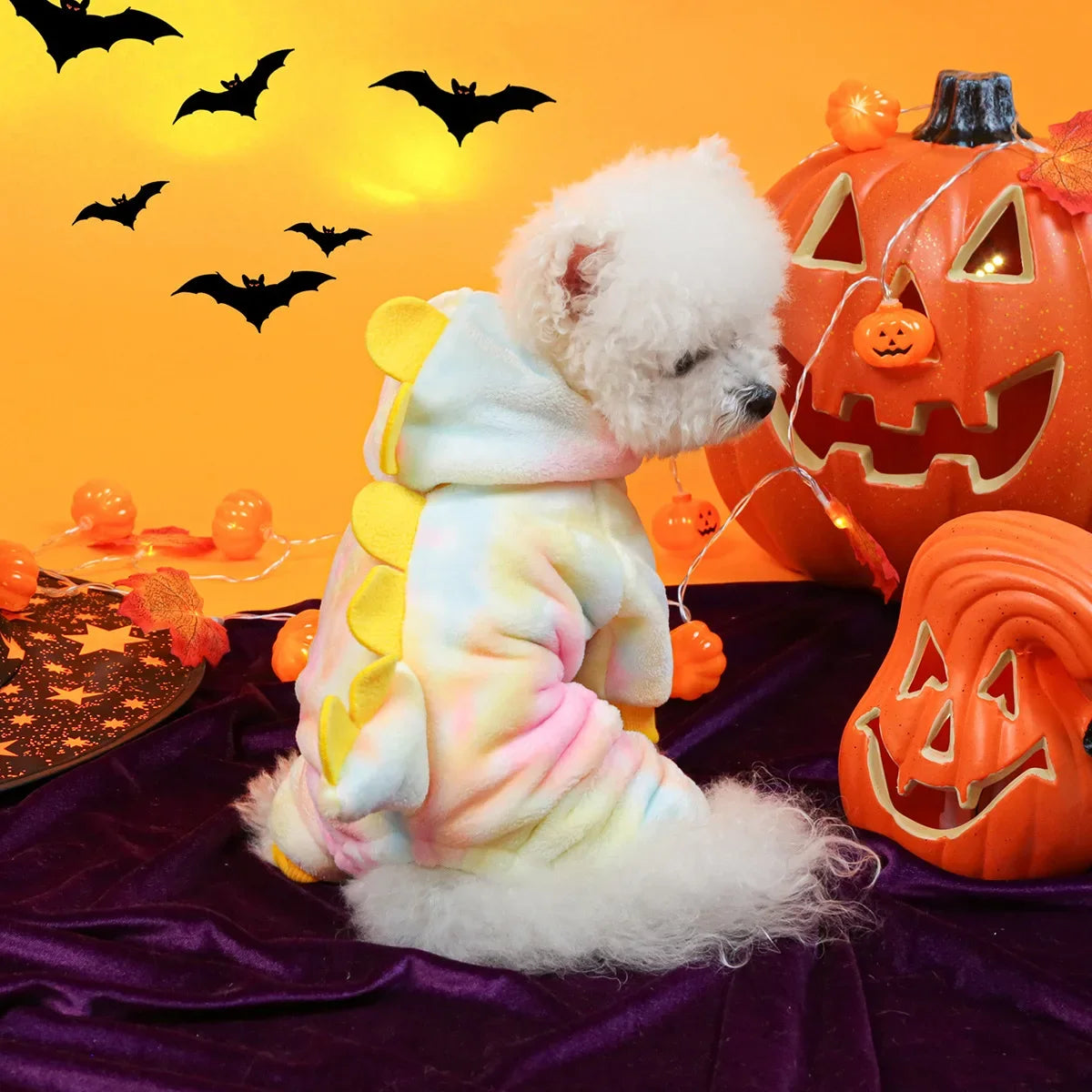 Dress your pet in adorable dinosaur-themed clothes to keep them warm and cozy. -