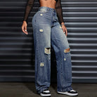 Stay on trend with these denim ripped straight-leg jeans for women—a perfect blend of edgy and classic style! -