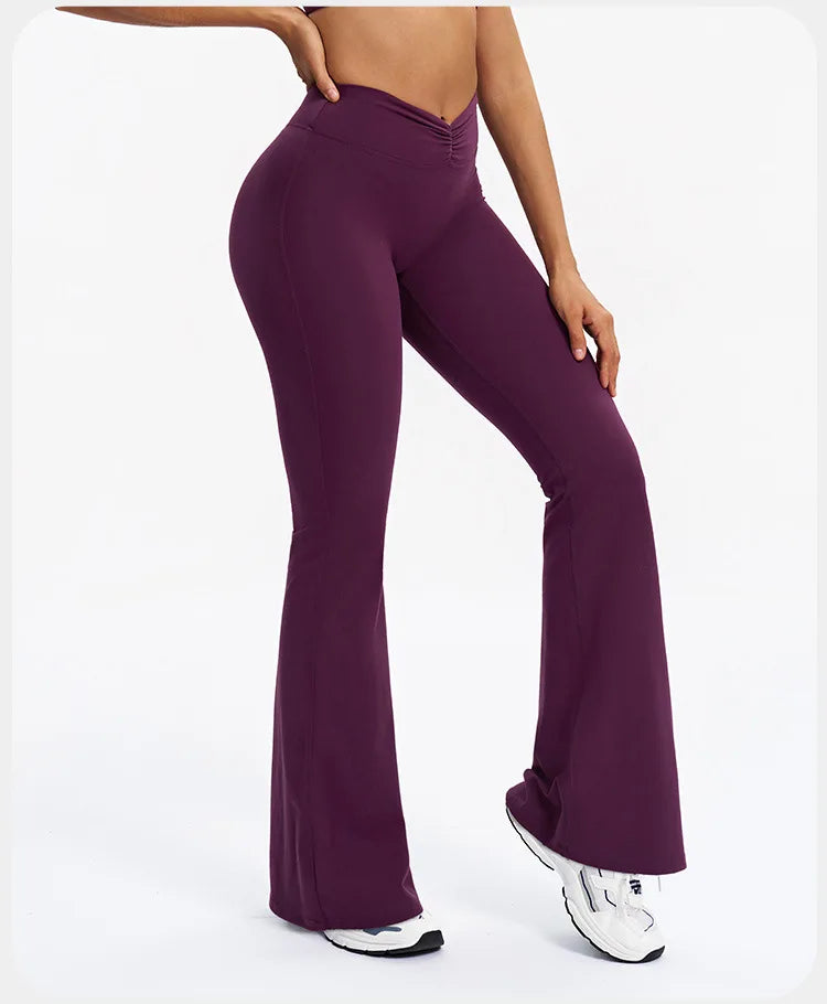 Yoga Pants Bell-bottoms Women Running Pants High Waisted Foldable Fitness Workout Leggings Hip Lifting Gym Push Up Sports Pants -
