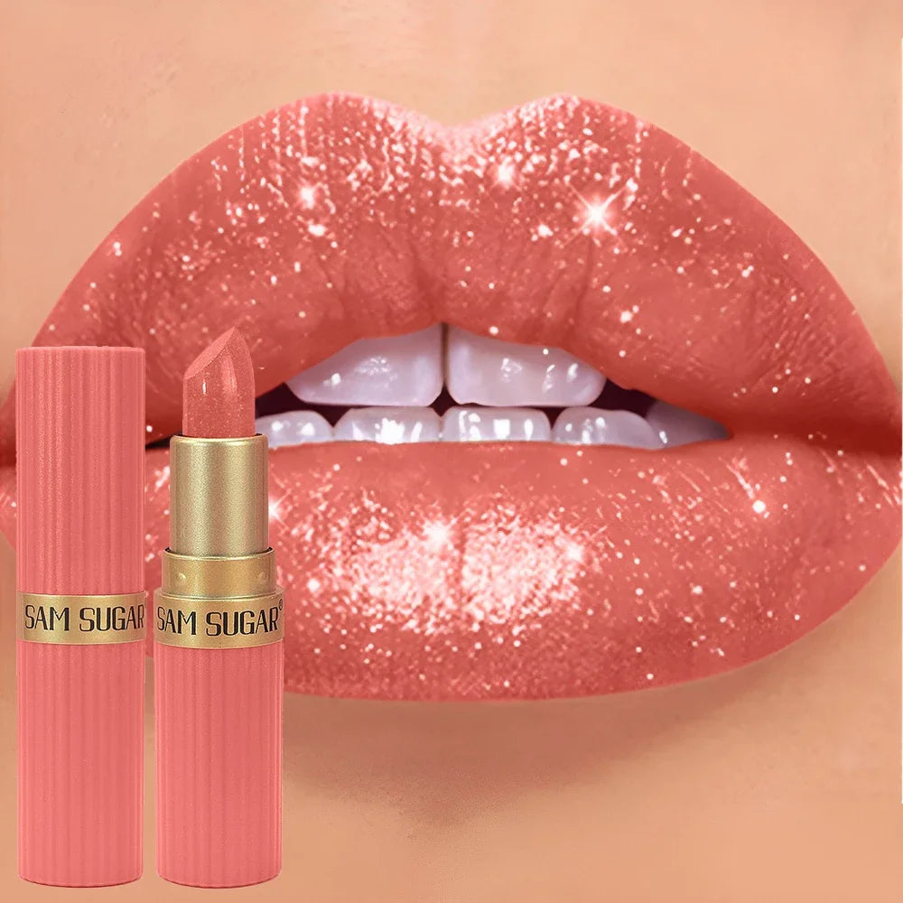 Chocolate Brown Luxurious Metallic Glitter Lipstick Long-Lasting Waterproof Non-Fade Shimmery Pearl Sparkling Lip Gloss Makeup -