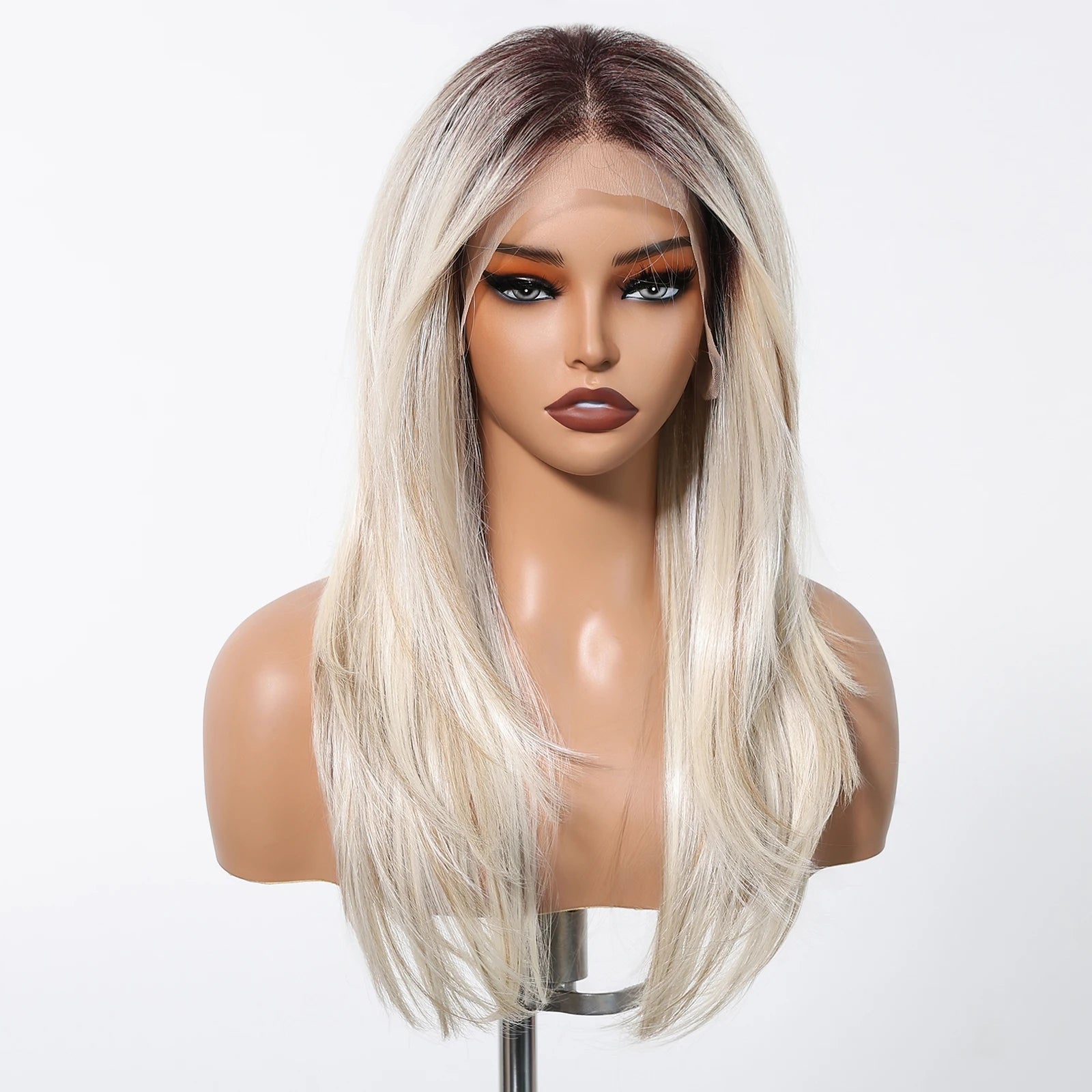 Glow with confidence wearing this ombre blonde platinum 13x6 lace frontal wig—long, straight, heat-resistant, and designed for a natural hairline, perfect for daily wear! -