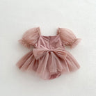 Dress your toddler in sweet style with this new baby lace dress featuring a big bowknot and short sleeves—perfect for special occasions! -
