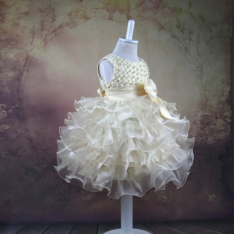 Dress your baby girl like royalty in this vintage layered princess dress—featuring pearls and perfect for infants aged 1 to 6 years! -