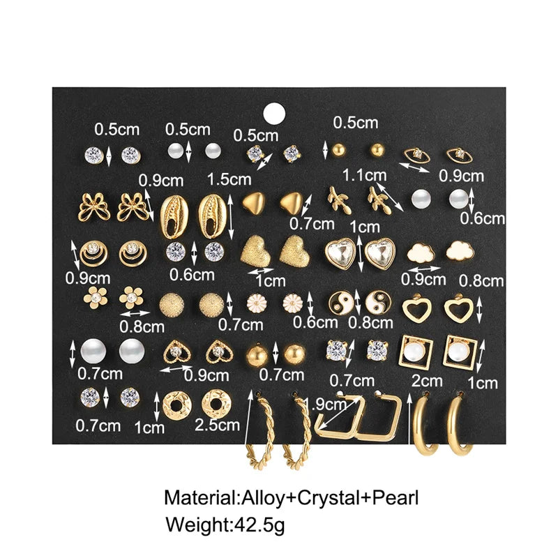 40Pcs/Set Gold Color Earrings -