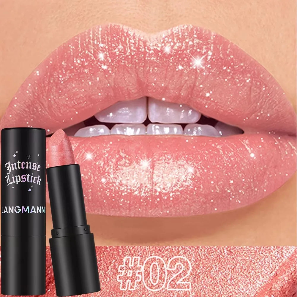 Chocolate Brown Luxurious Metallic Glitter Lipstick Long-Lasting Waterproof Non-Fade Shimmery Pearl Sparkling Lip Gloss Makeup -