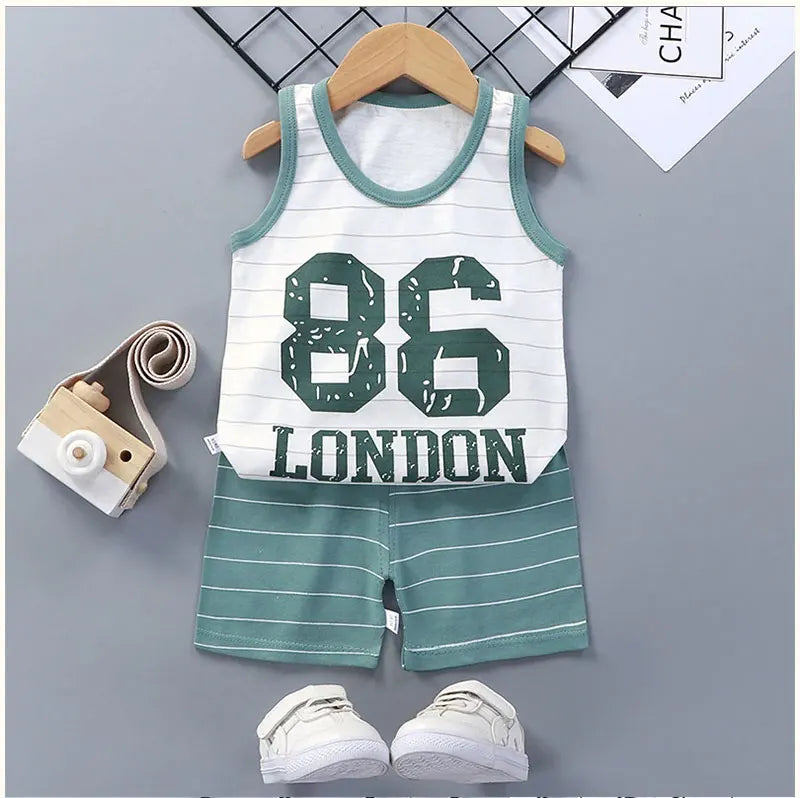Children Sets Kids Clothes Boys Girls Vest Suit Summer Children's Clothing baby Cotton T-Shirts Shorts Tank Top Sleeveless -