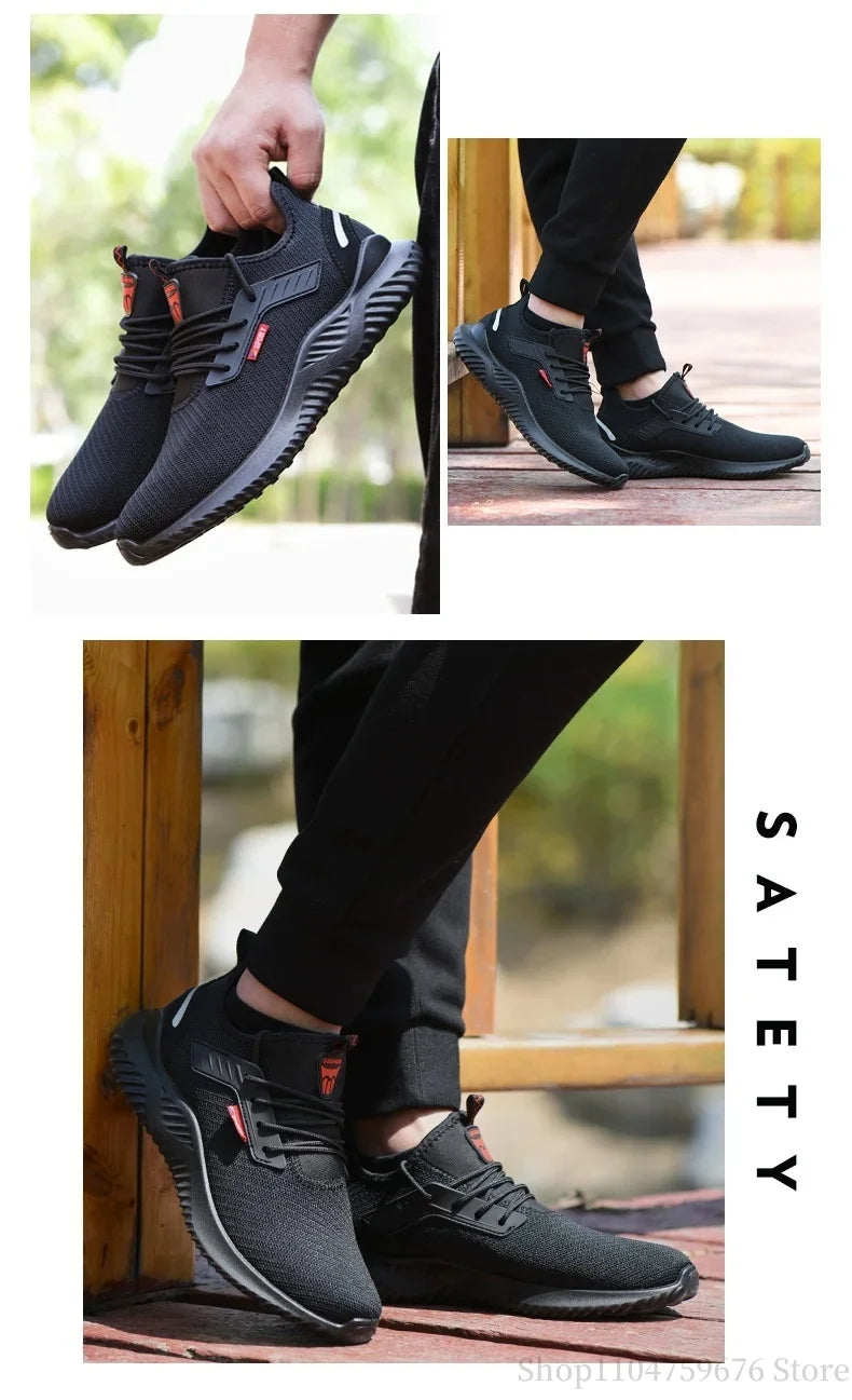 Braided safety shoes for men with steel toe protection, bump-proof, breathable, comfortable, lightweight, durable and safe. -
