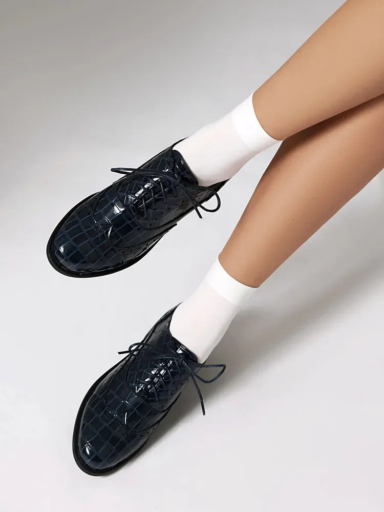 2025 Women Shoes Spring New Fashion Round Toe Lace Up Retro Single Shoe for Office Party Walk Thick Low Heeled big Size 48 775-1 -