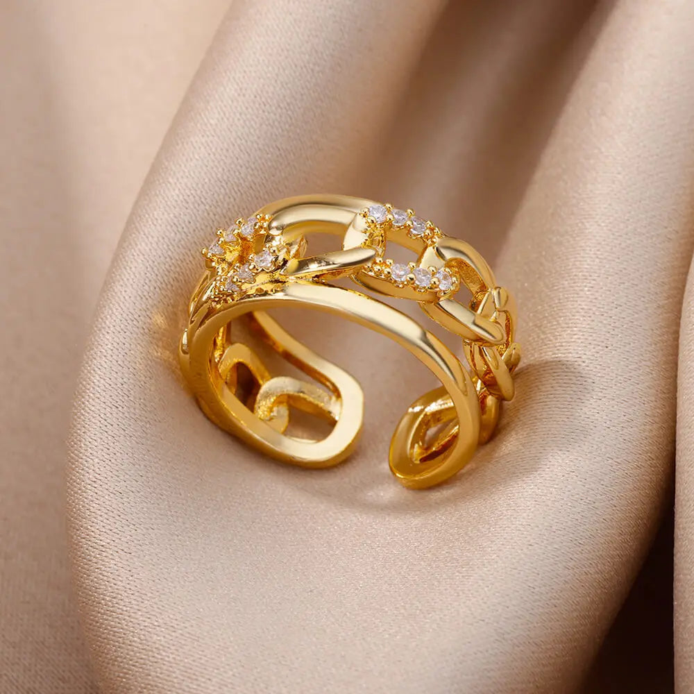 Gold Plated Stainless Steel Crystal Rings -