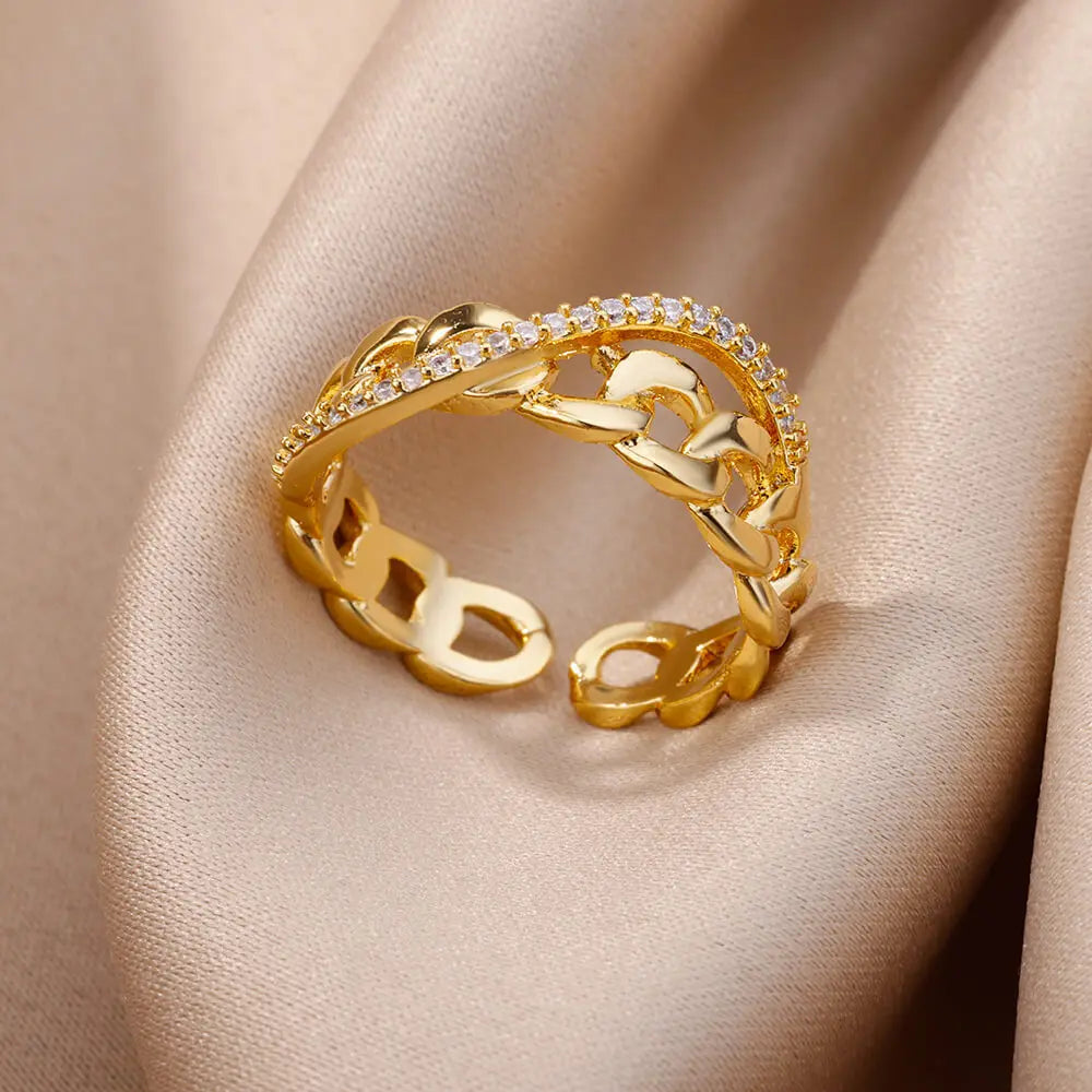 Gold Plated Stainless Steel Crystal Rings -